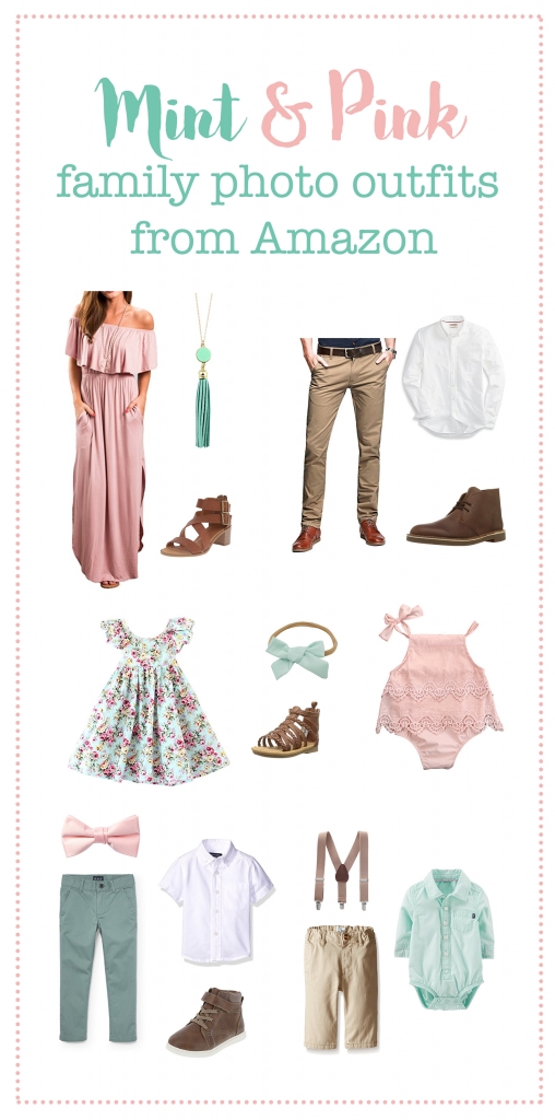 Spring family photo outfits, mint and pink photo outfits, family photo outfits